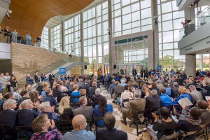 A large crowd of supporters turned out Wednesday, Oct. 15, for the grand opening ceremony for the new MTSU Science Building. (MTSU photo by J. Intintoli)