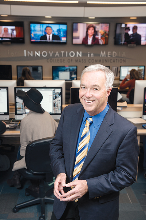 Ken Paulson, Dean, College of Mass Communication, in and around the Center for Innovation and Media.