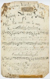"Weeping Sad and Lonely," one of the most popular songs of the Civil War. From a manuscript attributed to Charles Stewart of Fayette County, Pennsylvania, and dated August 24, 1867. Note the use of shaped noteheads. (Center for Popular Music Collection)